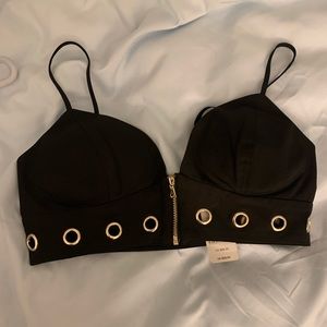 Bebe black strapped bra top with silver holes